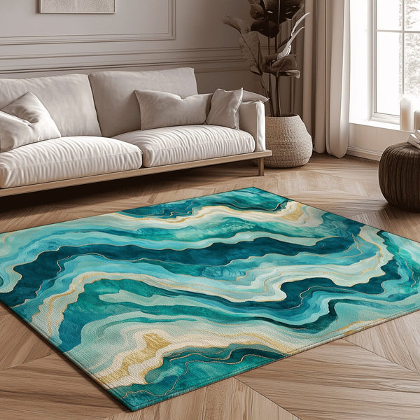 Turquoise Drift Rug - Coastal Elegance in Motion | Nature - Inspired Rug by districtoasis