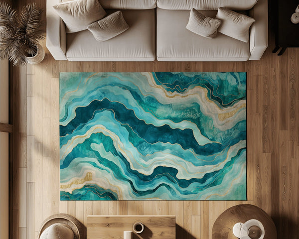 Turquoise Drift Rug - Coastal Elegance in Motion | Nature - Inspired Rug by districtoasis