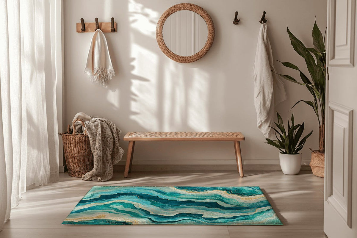 Turquoise Drift Rug - Coastal Elegance in Motion | Nature - Inspired Rug by districtoasis