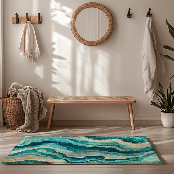 Turquoise Drift Rug - Coastal Elegance in Motion | Nature - Inspired Rug by districtoasis