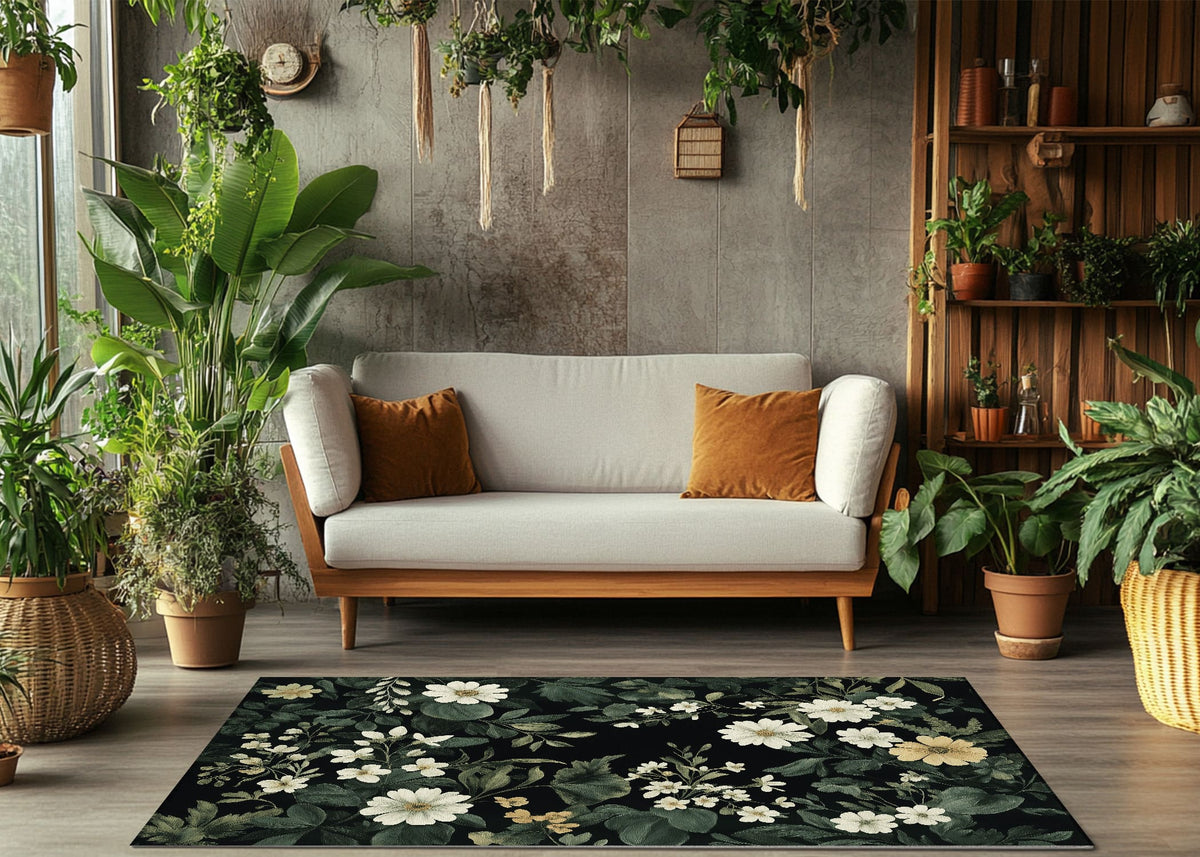 Floral Area Rug - Elegant Botanical Design for Home Decor